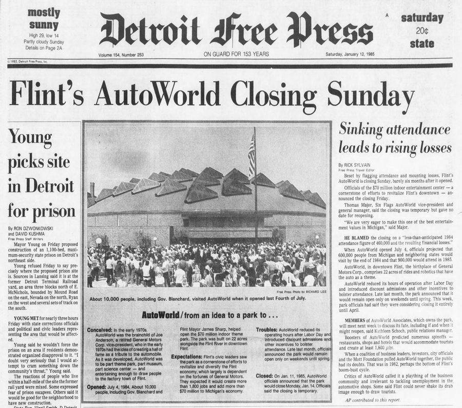 AutoWorld (Six Flags AutoWorld) - 1985 Article On Closing